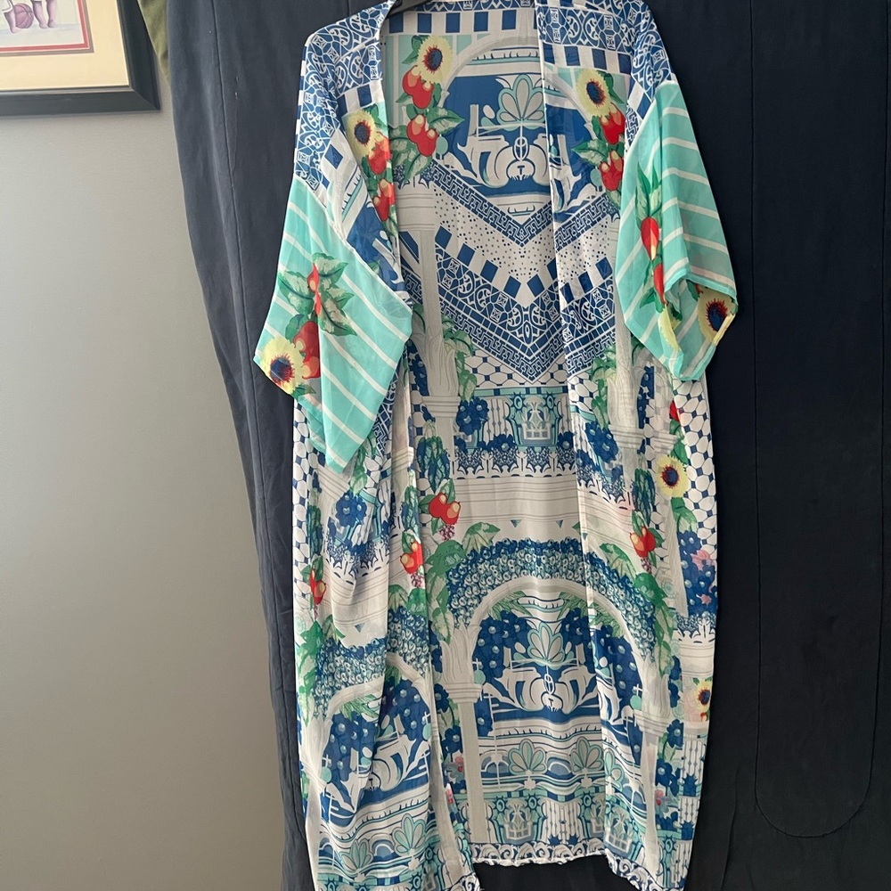 Floral Blue and Green Kimono